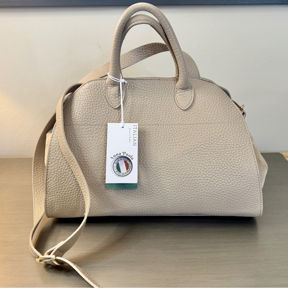 Anna Paola Leather & Suede Satchel Handbag NWT | Cream Cappuccino